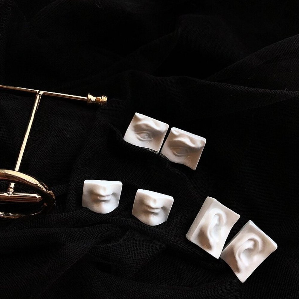 Earrings jewelry fashion art artistic sculpture eyes ears mouth lips brand new